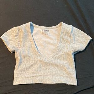 Garage Sonia Seamless Plunge Tee, in light grey.